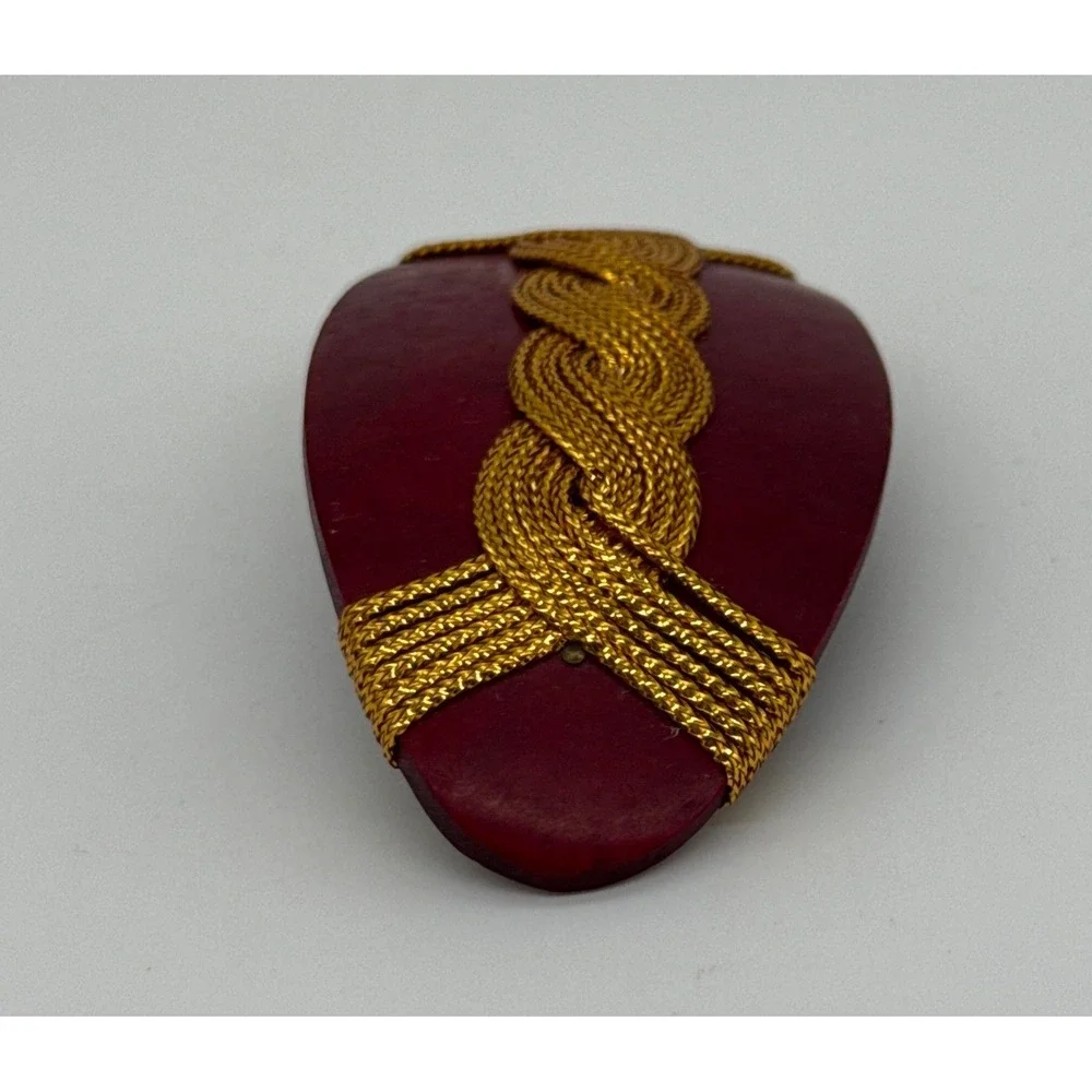 Vintage 80s 90s Burgundy Red Gold Braided Rope Oval Hair Barrette French Clip‎